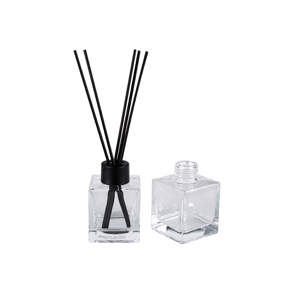 HJ-0309# Botol Aromaterapi Kaca Persegi 24MM Pelekat Gentian Penutup Plastik Hitam Matte Penutup Aluminium