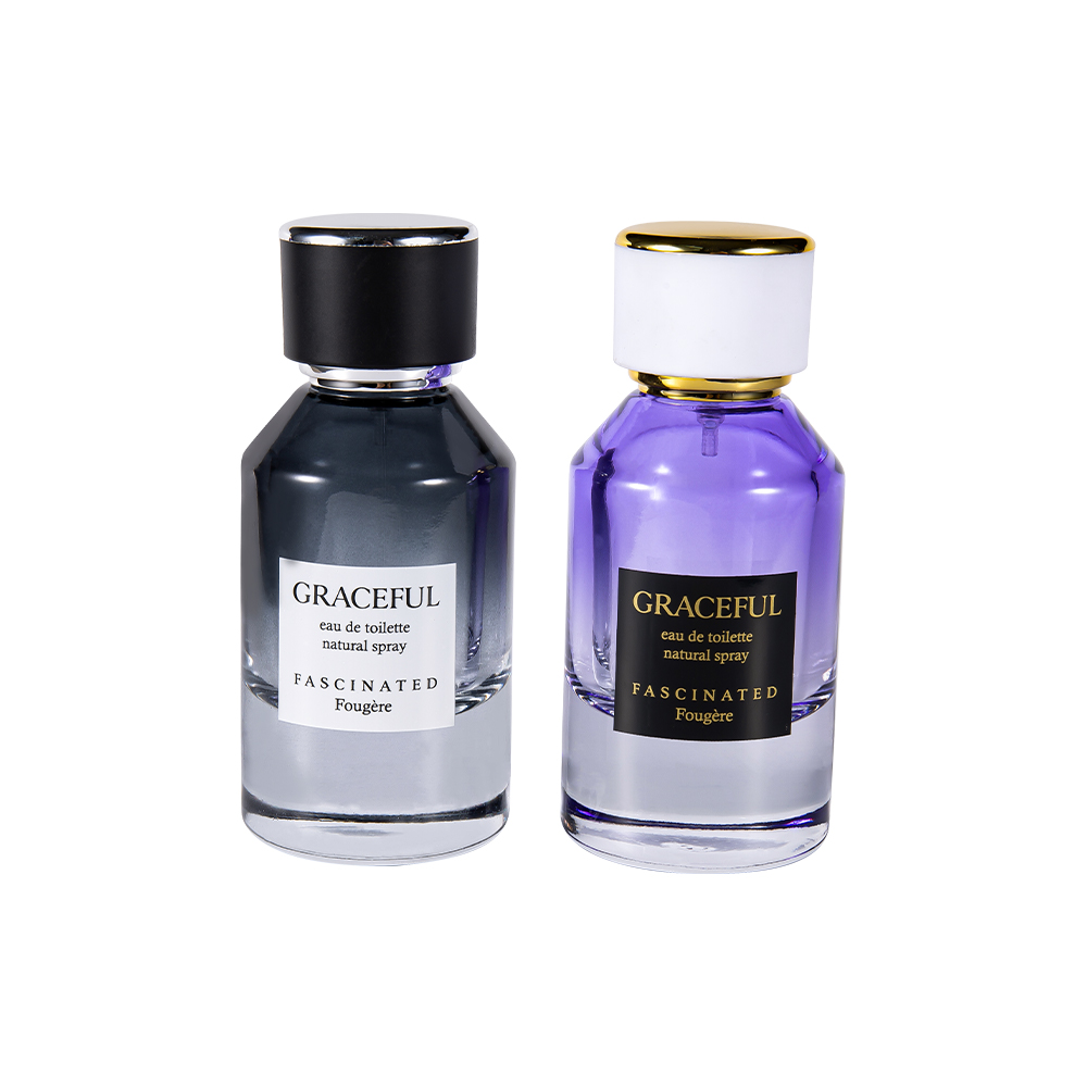 GC4416-WJ2098 Botol Minyak Wangi Kaca Bercetak Bersalut 50ML dengan Kulit, Penutup Plastik ABS, Lapik PP Kalis UV