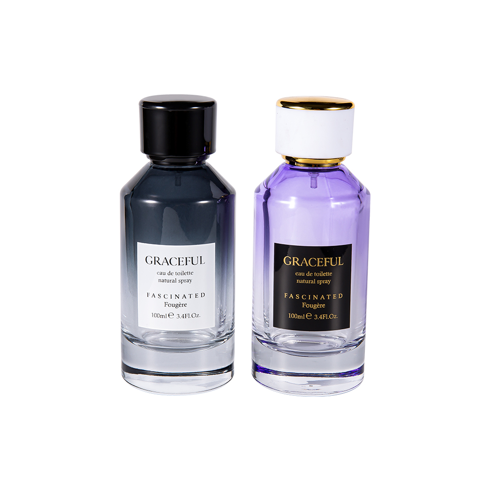 GC4418-WJ2098 100ML Warna Bersalut Botol Minyak Wangi Kaca Bercetak dengan Penutup Plastik ABS Kulit dan Pelapik PP UV