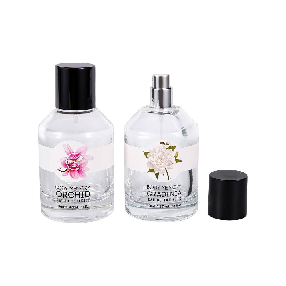 KY1603-WJ2388 100ML Pelekat Bercetak Botol Minyak Wangi Kaca Dengan Penutup PP Hitam Matte Berkilat Silinder