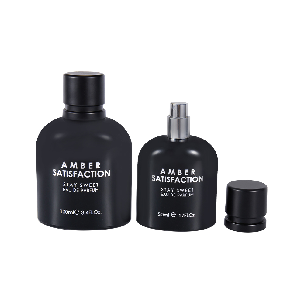 GC3849-WJ176 50ML Warna Bersalut Botol Minyak Wangi Kaca Bercetak Hitam Cerah dengan Penutup Plastik ABS PP